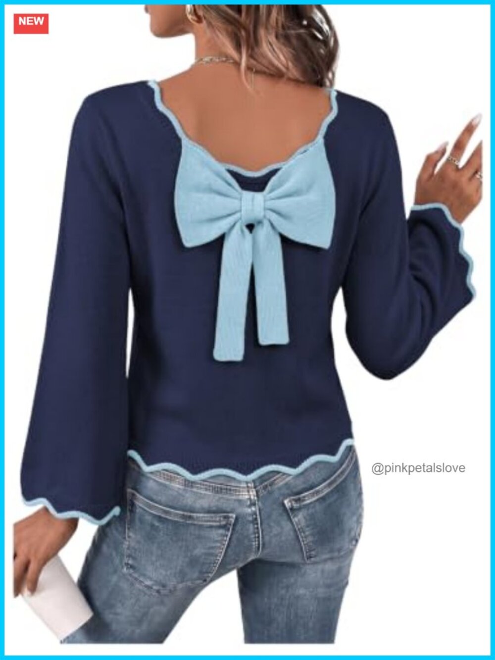 Dokotoo Reversible Bow Pullover Knit Sweater Cropped Flare Sleeve